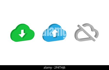 Cloud storage vector icon set. Download upload and cloud off symbols isolated on white background Vector EPS 10 Stock Vector