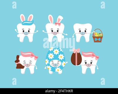 Easter tooth dental braces icon set isolated. Stock Vector