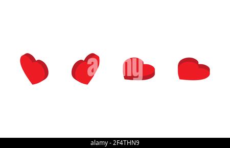Set of voluminous isometric hearts. Hearts red icons isolated on white background Vector EPS 10 Stock Vector