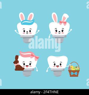 Easter teeth dental implant icon set isolated. Stock Vector