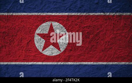 North Korea flag with waving grunge texture. Vector background. Stock Vector