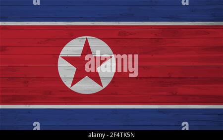 North Korea flag with waving grunge texture. Vector background. Stock Vector