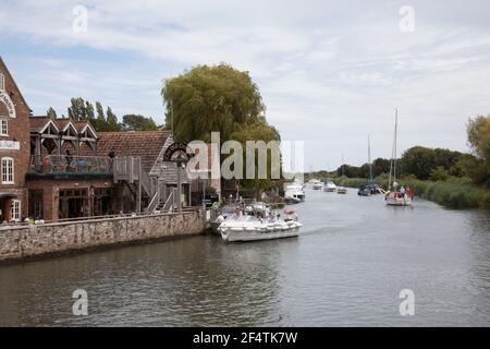 A boat on The River Frome in Wareham, Dorset in the UK, taken on the 23rd July 2020 Stock Photo