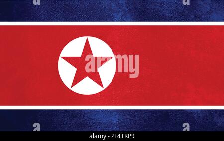 North Korea flag with waving grunge texture. Vector background. Stock Vector