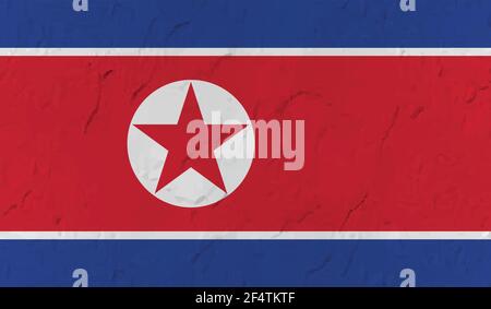 North Korea flag with waving grunge texture. Vector background. Stock Vector