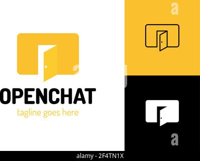 Open chat vector logo template use door symbol. This design suitable for forum, discuss and dialogue Stock Vector