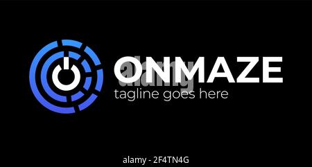 Initial letter o logo with on button template with circle lineart maze in flat design illustration. Stock Vector