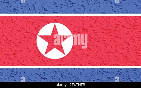 North Korea flag with waving grunge texture. Vector background. Stock Vector
