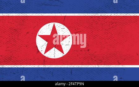 North Korea flag with waving grunge texture. Vector background. Stock Vector