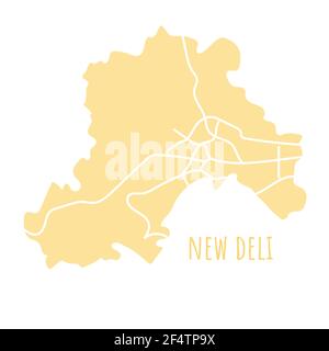 new deli map silhouette administrative division, vector map isolated on white background. boundary map with streets. High detailed illustration. Stock Vector