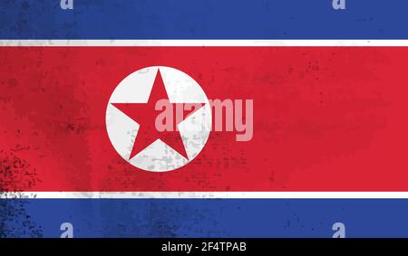 North Korea flag with waving grunge texture. Vector background. Stock Vector
