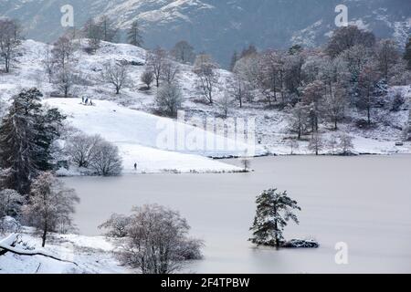 Howes Winter Tarn Howes frozen over in winter conditions, Lake District, UK Stock ...