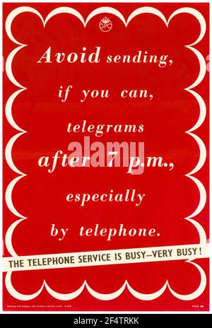 British, WW2 Public Information Poster: The Telephone Service is Busy, Very Busy!, 1942-1945 Stock Photo