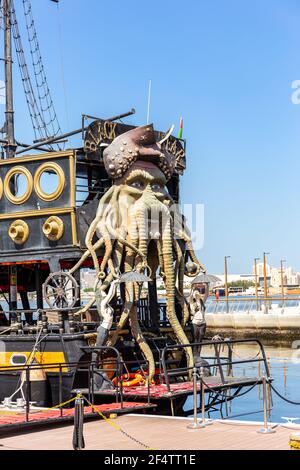 Dubai, UAE, 22.02.2021. Black Pearl Pirate Ship by Tour Dubai, docked at Dubai Creek Harbour, United Arab Emirates. Stock Photo