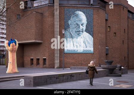 image of Pope John XXIII consisting of many portaets of other people on the Catholic Parish Church  Hl. Johannes XXIII. in the Chorweiler district, Co Stock Photo