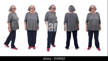 the same woman in sportswear with various poses on white background Stock Photo