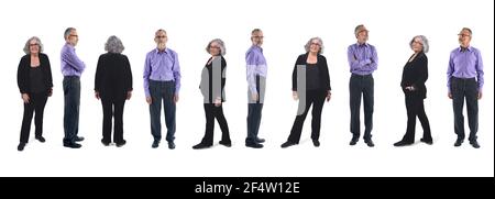 the same woman and the same man with different poses on white background Stock Photo