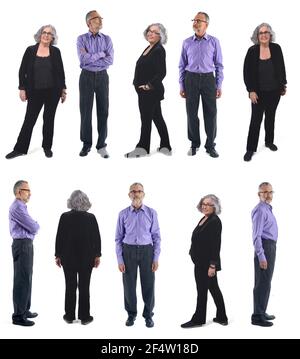 the same woman and the same man with different poses on white background Stock Photo
