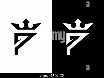 Black and white P initial letter with crown Stock Vector