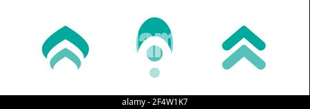 three blue squared arrows up icon. swipe up buttons set. Isolated on white. Upload icon. Upgrade, speed up sign. North pointing arrow. Stock Vector
