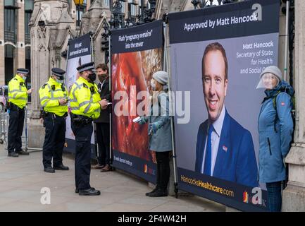 London, UK. 23rd Mar, 2021. An anti abortion protest outside the House of Commons London UK Credit: Ian Davidson/Alamy Live News