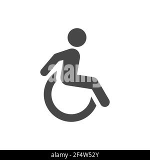 Disabled person black vector icon. Man in wheelchair sign. Stock Vector