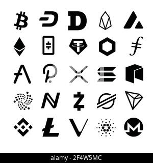 Cryptocurrency vector icon collection. Most popular 25 logos Stock Vector