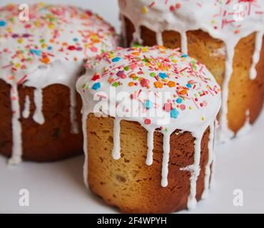 Easter Cakes - Traditional Kulich, Paska Easter Bread. Traditional Easter spring Stock Photo