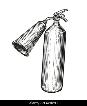 Fire extinguisher in vintage engraving style. Hand drawn sketch vector illustration Stock Vector