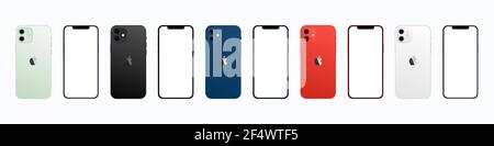 Apple iPhone 12 in colors. Iphone mockup set. Vector illustration isolated on a white background Stock Vector