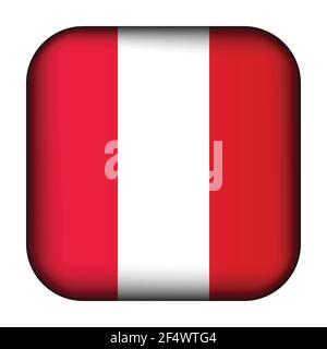 Glass light ball with flag of Peru. Squared template icon. Peruvian national symbol. Glossy realistic cube, 3D abstract vector illustration Stock Vector