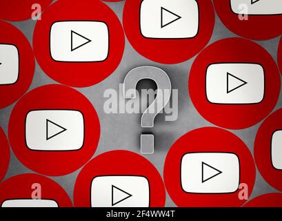 Youtube, Question Mark Icon, 3d Render Photo Stock Photo