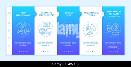 Digital eyestrain prevention tips onboarding vector template Stock Vector