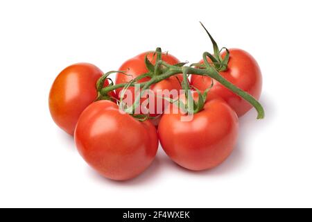 Bunch of organic red ripe juicy tomatoes isolated on white background Stock Photo