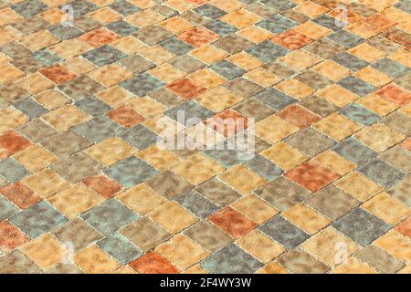 Multicolored modern paving slabs floor tile mosaic urban texture background. Stock Photo