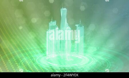 cg industrial 3d illustration, outlined city buildings rendered Stock ...
