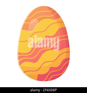 Cute realistic Easter egg painted with wide pink and yellow lines. Can be used as easter hunt element for web banners, posters and web pages. Stock Vector