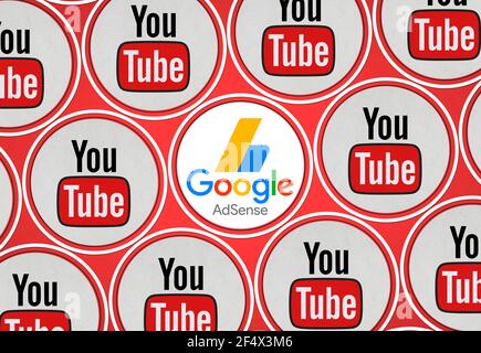 Youtube, Adsense Icon, 3d Render Photo Stock Photo