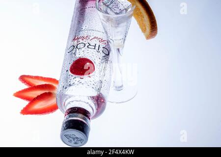 Stylish Ciroc Red Berry upclose isolated on white background Stock Photo