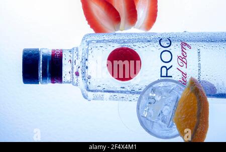 Stylish Ciroc Red Berry upclose isolated on white background Stock Photo