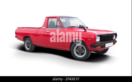 Red classic Japanese pickup truck isolated on white background Stock Photo