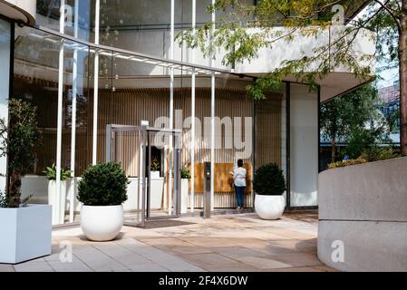 Hamburg, Germany - August 7, 2019: Entrance hall to luxury new residential building in HafenCity Area of Hamburg. Stock Photo