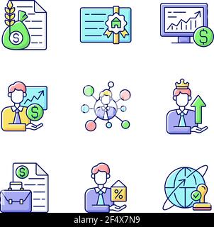 Financial advisor RGB color icons set Stock Vector
