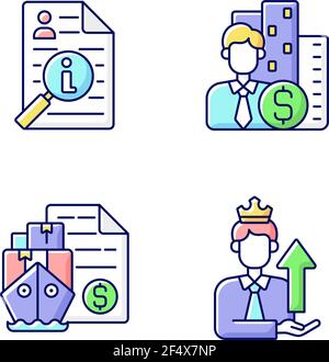 Brokerage RGB color icons set Stock Vector