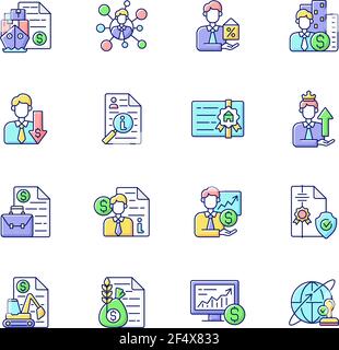 Broker service RGB color icons set Stock Vector