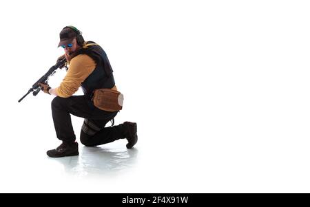 a man in military uniform Russian military adviser in modern times on a white background in studio Stock Photo