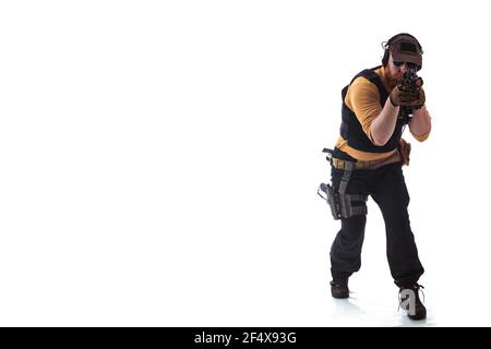 a man in military uniform Russian military adviser in modern times on a white background in studio Stock Photo