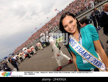 MOTORSPORT - F1 2008 - FRANCE GP - MAGNY COURS 19/06 TO 22/06/2008 - PHOTO : OLIVIER GAUTHIER / DPPI GIRL - AMBIANCE MISS FRANCE 2008 VALERIE BEGUE - PEOPLE Stock Photo