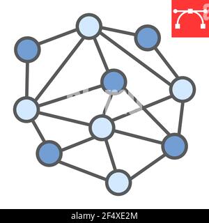 Distributed network color line icon, connect and marketing, distribution network vector icon, vector graphics, editable stroke filled outline sign Stock Vector