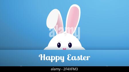 Easter Bunny with Thick Cheeks and Happy Holidays - Vector illustration Stock Vector